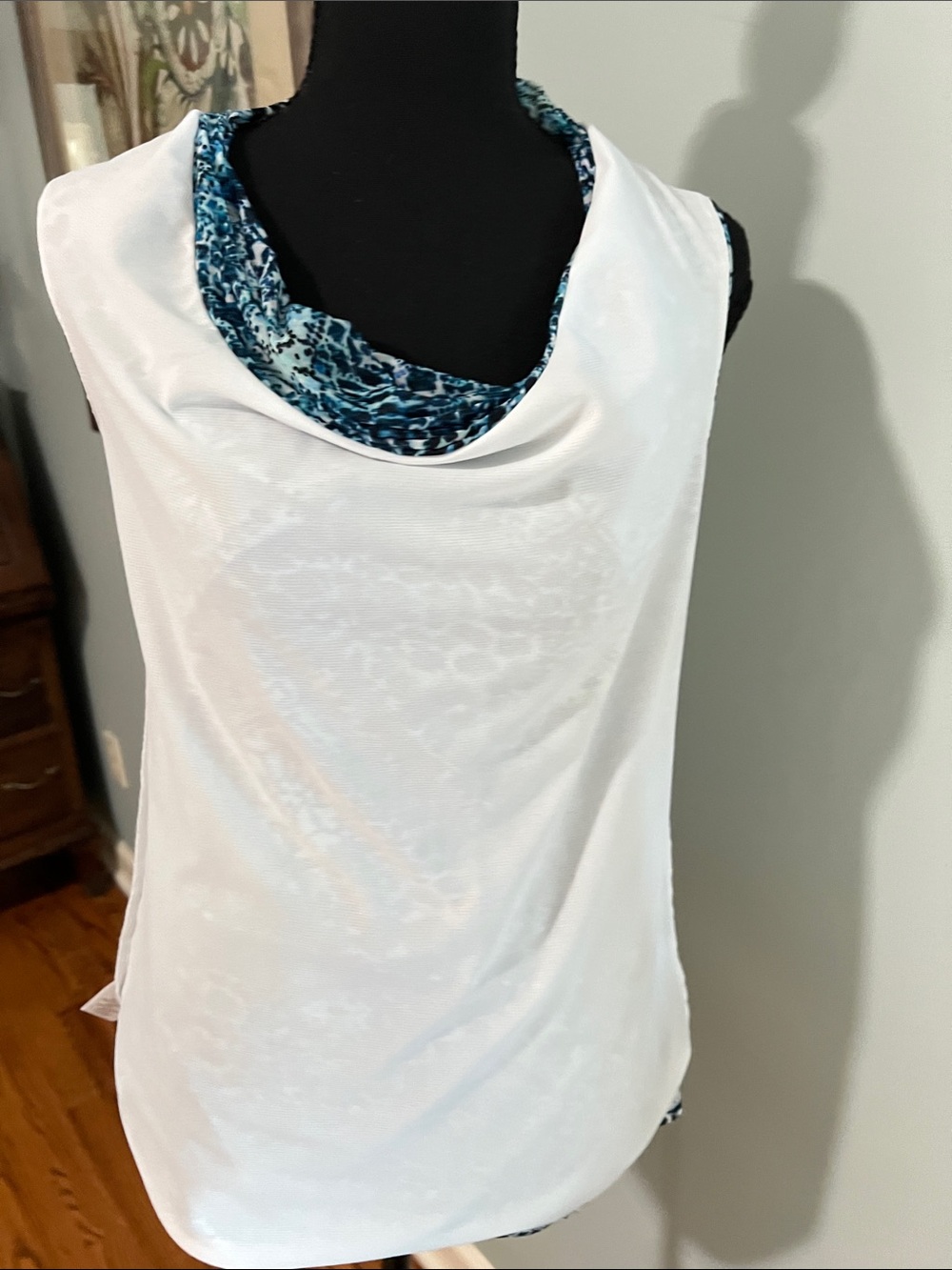 Dana Buchman Teal, Black and White Cowl Neck Sleeveless Top - Picture 7 of 9